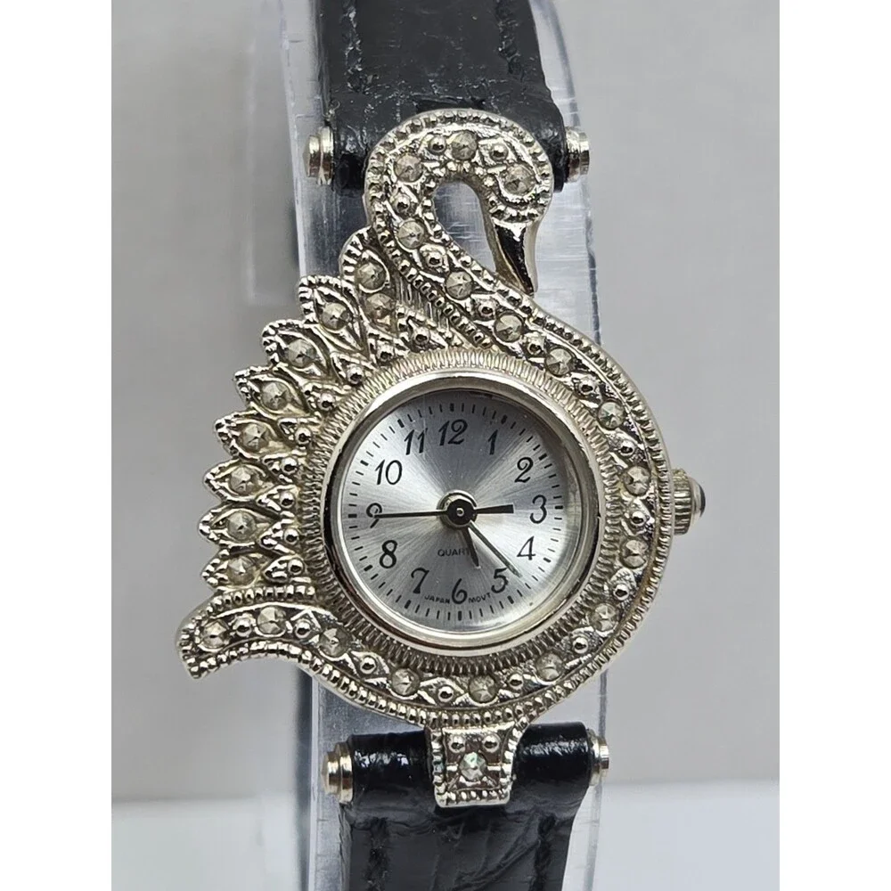 Womens Vintage 1994 Avon Romantic Times Swan Marcasite Quartz Watch New Battery